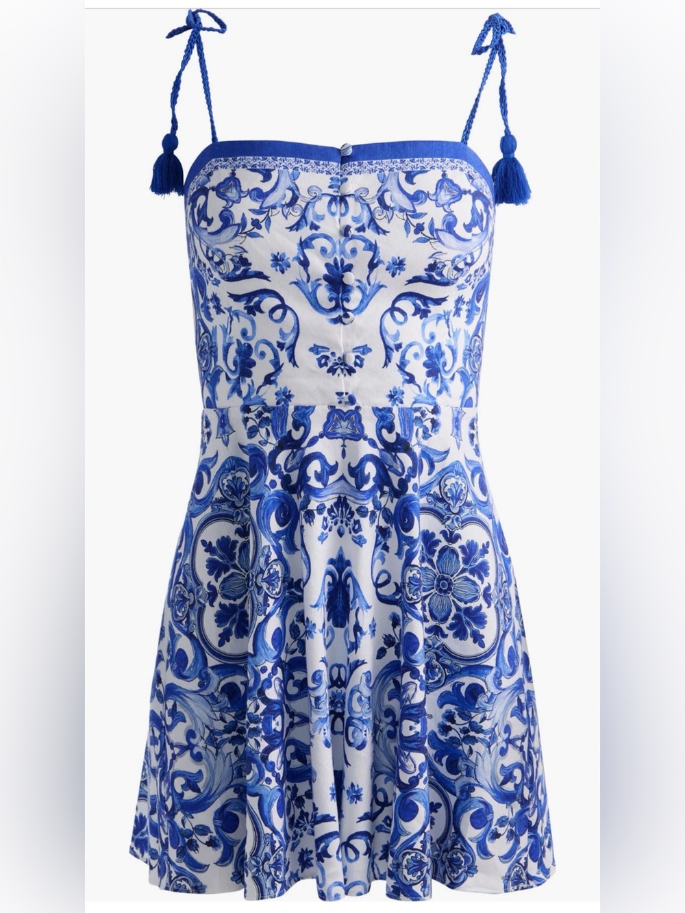 Alice + Olivia Blue and White Printed Spaghetti-Strap Dress